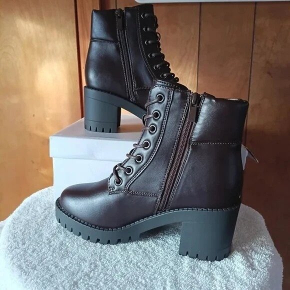 TOP Moda Shoes - Top Moda Women’s Brown Heeled Lace-Up Ankle Boots Side Zip Size 5.5 NIB